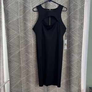 Calvin Klein Black Sleeveless Midi Dress with Front Keyhole